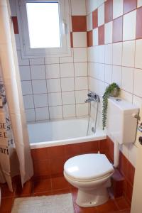 uma casa de banho com um WC, uma banheira e uma janela. em Passenger Point em Volos
