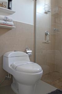 a bathroom with a toilet and a shower at Apartamento de Yuly in Santa Marta