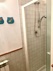 諾瓦拉的住宿－Casa Atelier，带淋浴的浴室,墙上配有2条毛巾