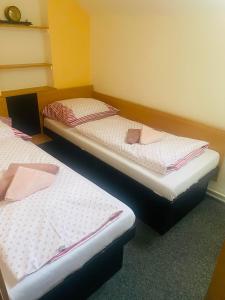 2 camas individuais num pequeno quarto com em Apartmánový dům Velké Losiny em Velké Losiny