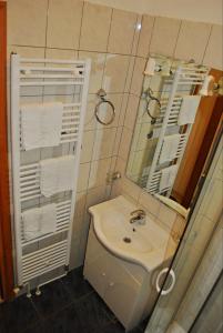 a bathroom with a sink and a mirror at Apartments Buljevic in Vrboska