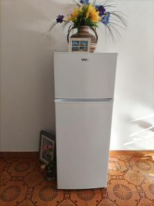 a white refrigerator with a vase on top of it at Kuća Carmen in Rab