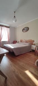 1 dormitorio con 1 cama grande y suelo de madera en Appartamento San Francesco, en Cavizzana