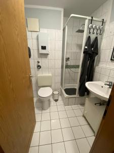 een badkamer met een toilet en een wastafel bij PS-Projektentwicklung in Dortmund