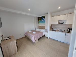 a small room with a bed and a kitchen at Apartmani Tropical in Vodice
