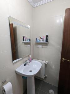 a bathroom with a sink and a mirror at Apartamento con jardin in Bádames