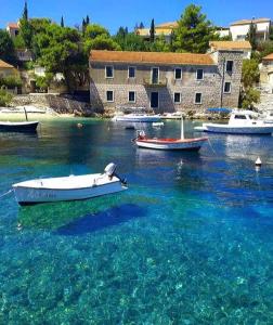 a group of boats in a body of water at Apartmani Zalaz sunca in Blato