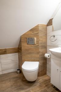 een badkamer met een toilet en een wastafel bij Apartamenty Aleksandra in Gronków