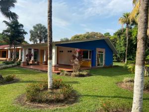 dom z palmami przed nim w obiekcie Finca Villa juanes w mieście Villavicencio