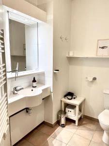y baño con lavabo, aseo y espejo. en Appartement Golf de Pont Royal, en Mallemort