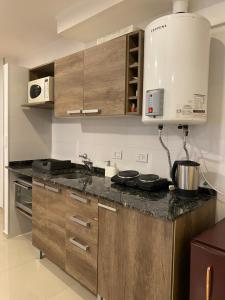 cocina con armarios de madera y encimera en Piso exclusivo en excelente ubicación en Rosario