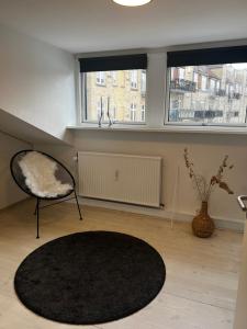 - un salon avec une chaise et un tapis dans l'établissement New Yorker lejlighed, à Aarhus