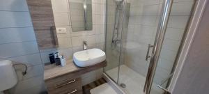 ein Badezimmer mit Dusche und Waschbecken in der Unterkunft Holiday apartments Cecilija in Supetarska Draga + 43 Fotos