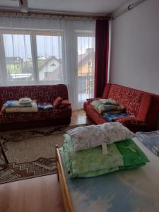 - un salon avec deux canapés et un canapé dans l'établissement Willa Rosa, à Ciechocinek