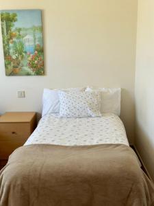 a bedroom with a bed with a painting on the wall at Casa Sara in Costa Calma
