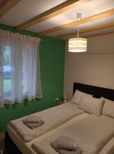 a green bedroom with a bed and a window at Apartmani Katruža in Sveti Martin na Muri