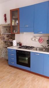羅迪－加爾加尼科的住宿－CASA FIORITA，蓝色的厨房配有炉灶和水槽