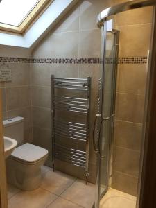 W łazience znajduje się prysznic, toaleta i umywalka. w obiekcie Holiday home in Falcarragh, Gortahork, Donegal w mieście Falcarragh