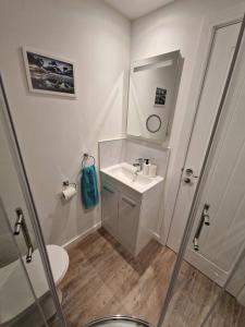 uma pequena casa de banho com lavatório e WC em The Patch em Brighton & Hove