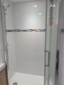 eine Dusche mit Glastür im Badezimmer in der Unterkunft chez LOLO in Saint-Nazaire