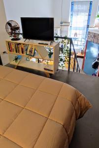 1 dormitorio con 1 cama y TV en un estante en Calle del Aire en Buenos Aires