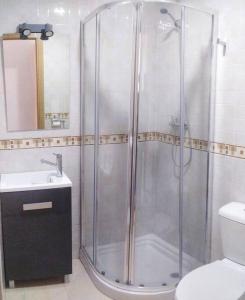 e bagno con doccia, servizi igienici e lavandino. di Piso.2hab+2baños+garaje+Asc+A C. a Talavera de la Reina