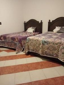 two beds sitting next to each other in a room at Hostal la nube in San Cristóbal de Las Casas