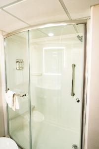 a shower in a bathroom with a glass shower stall at Holiday Inn Express Hotel & Suites Knoxville-North-I-75 Exit 112, an IHG Hotel in Knoxville