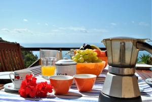 a table with a blender and a bowl of fruit at Villa Arborea in Sperlonga in Sperlonga