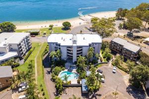 an aerial view of a resort with a beach at Florentine 14 - 11 Columbia Close Aircon Wifi unsurpassed water views in Nelson Bay