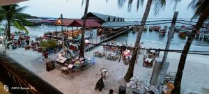 an aerial view of a restaurant on the beach at Family Guesthouse in Koh Rong Island