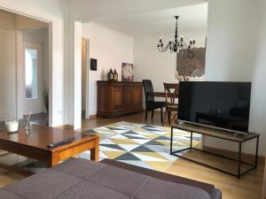 科爾馬的住宿－Appartement l'œil de Colmar，客厅配有平面电视和桌子。