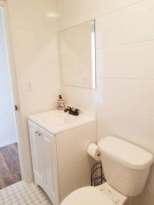 a bathroom with a toilet and a sink and a mirror at Tu Casa de Familia in Tijuana +17 photos
