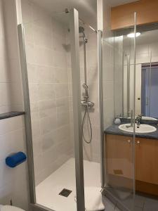 bagno con doccia e lavandino di Appartement vue sur mer proche Thalassothérapie a Quiberon