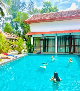 a group of people swimming in a swimming pool at Artist Village in Arugam Bay