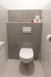 een badkamer met een wit toilet in een kamer bij CRVN1 #terrace #freeparking in Boedapest