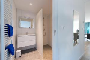 a bathroom with a sink and a mirror at Hansa watersport & recreatie in Wilhelminadorp
