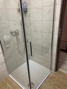 a shower stall with a glass door in a bathroom at B&B Sandrina in Bilje