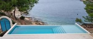 a swimming pool with a view of the ocean at Holiday house Karla in Vela Luka