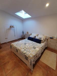 een slaapkamer met een bed en een dakraam bij La Casita del Camino in Redondela