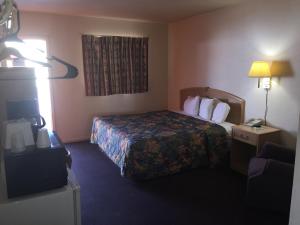 Habitación de hotel con cama y TV en Avalon Motel, en Early