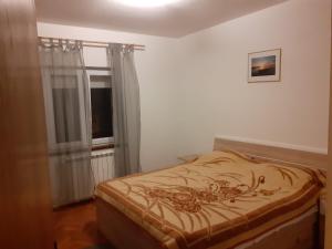 ein Schlafzimmer mit einem Bett und einem Fenster in einem Zimmer in der Unterkunft Apartments Alicia in Tkon