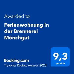 Certifikát, hodnocení, plakát nebo jiný dokument vystavený v ubytování Ferienwohnung in der Brennerei Mönchgut