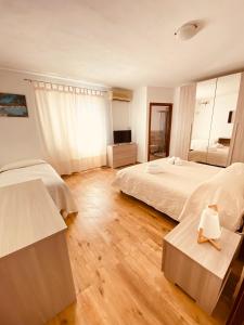 a large bedroom with two beds and a television at Affittacamere Ciro's House in Olbia