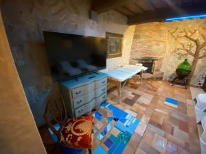 a living room with a tv and a fireplace at I SEI FILARI in Capannori