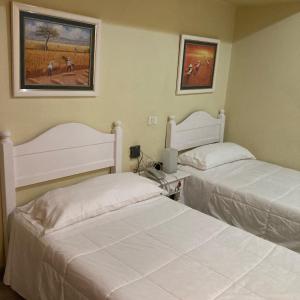 Habitación con 2 camas y una pintura en la pared. en Hotel Tanausu, en Santa Cruz de Tenerife