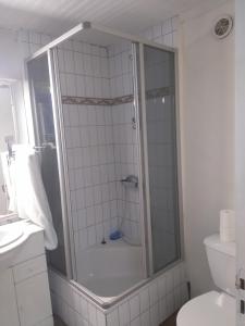 a bathroom with a shower and a toilet at La Maison Bleue d'Ardèche in Saint-Mélany +7 photos