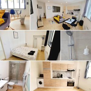 un collage de fotos de una sala de estar y un dormitorio en Le Wlérick 1 - Hyper centre - Au calme - Wifi en Mont-de-Marsan