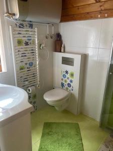 a small bathroom with a toilet and a sink at Chata Hugo in Jarabá
