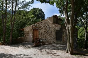 une maison en pierre avec un arbre en face de celle-ci dans l'établissement azienda agrituristica la torretta, à Tocco da Casauria